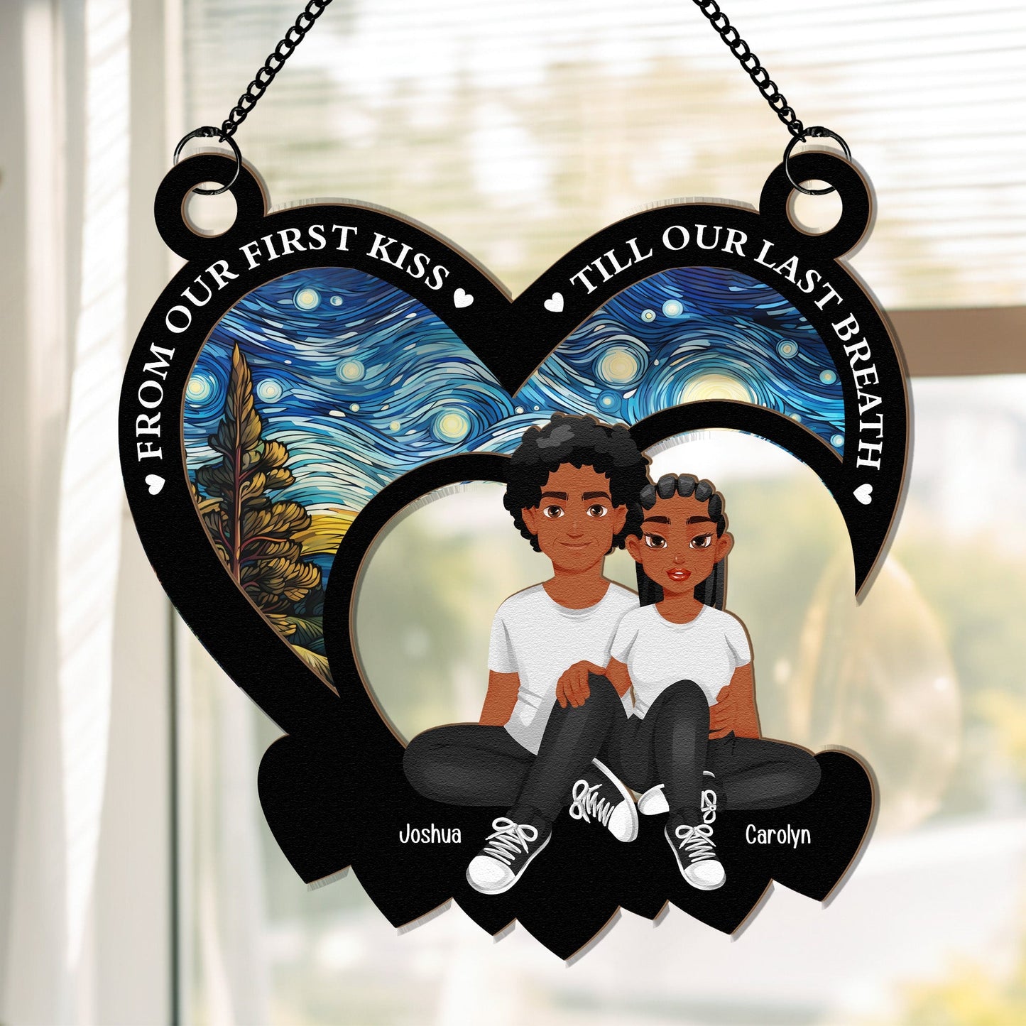 Custom "First Kiss Till Last Breath" Anniversary Suncatcher for Couples
