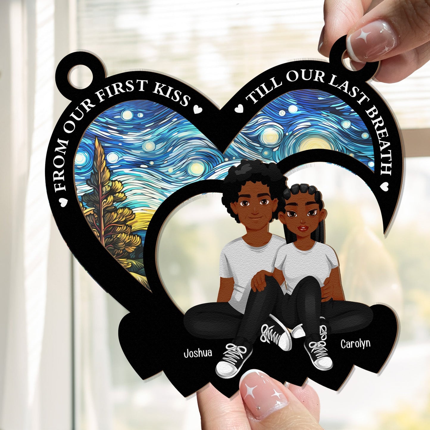 Custom "First Kiss Till Last Breath" Anniversary Suncatcher for Couples