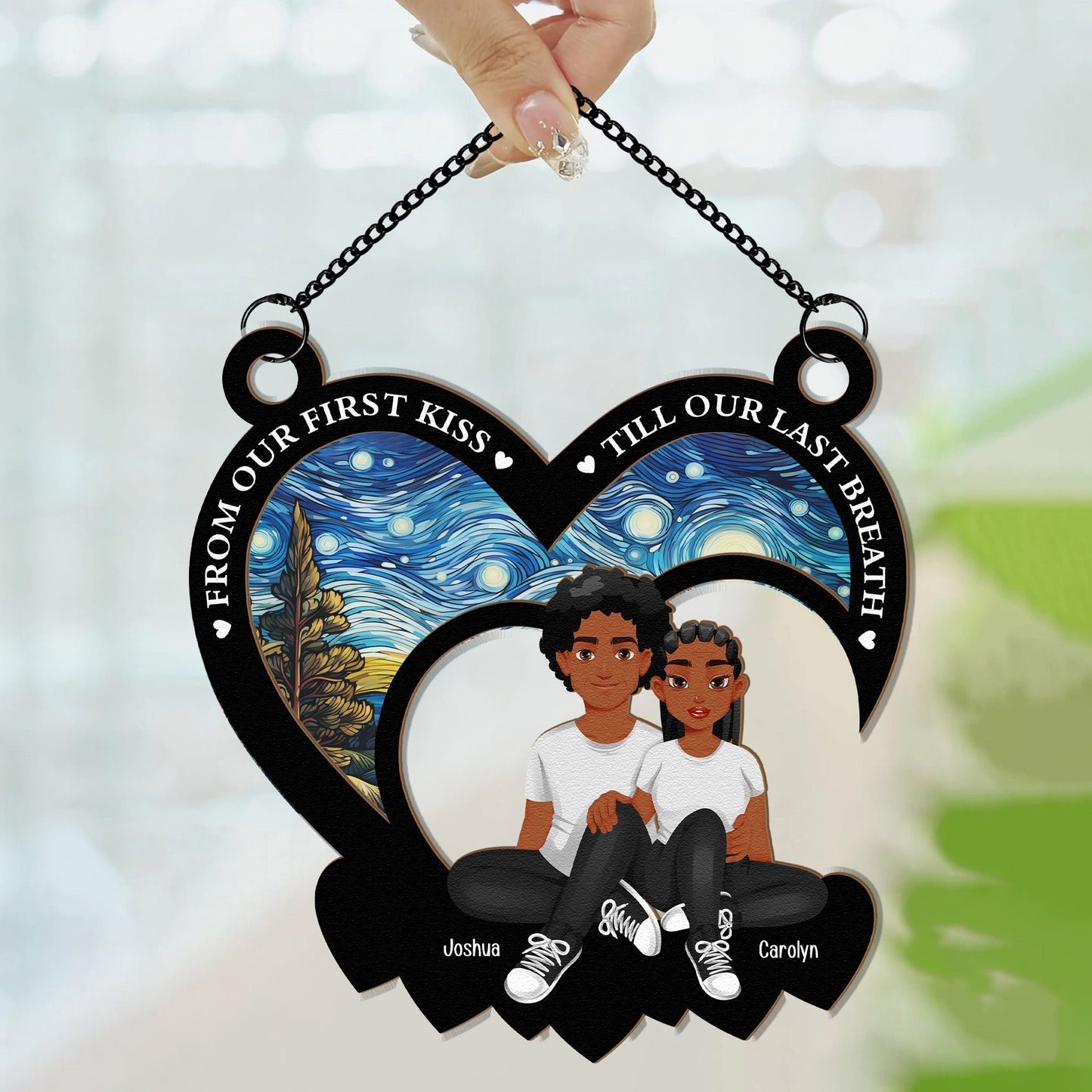 Custom "First Kiss Till Last Breath" Anniversary Suncatcher for Couples