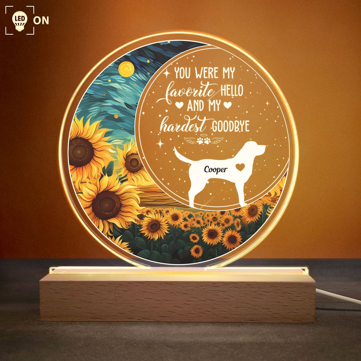 Custom Pet Memorial For Loved One LED Light: 'Favorite Hello, Hardest Goodbye' Dog Gift