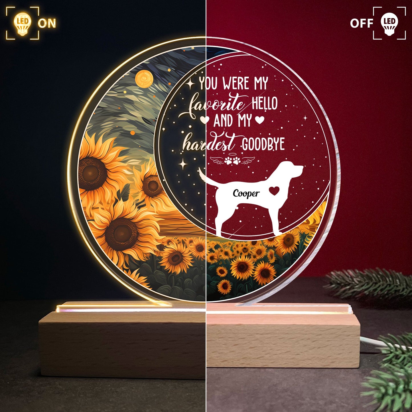 Custom Pet Memorial For Loved One LED Light: 'Favorite Hello, Hardest Goodbye' Dog Gift