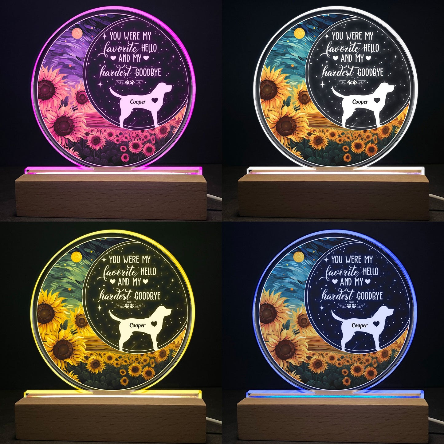 Custom Pet Memorial For Loved One LED Light: 'Favorite Hello, Hardest Goodbye' Dog Gift