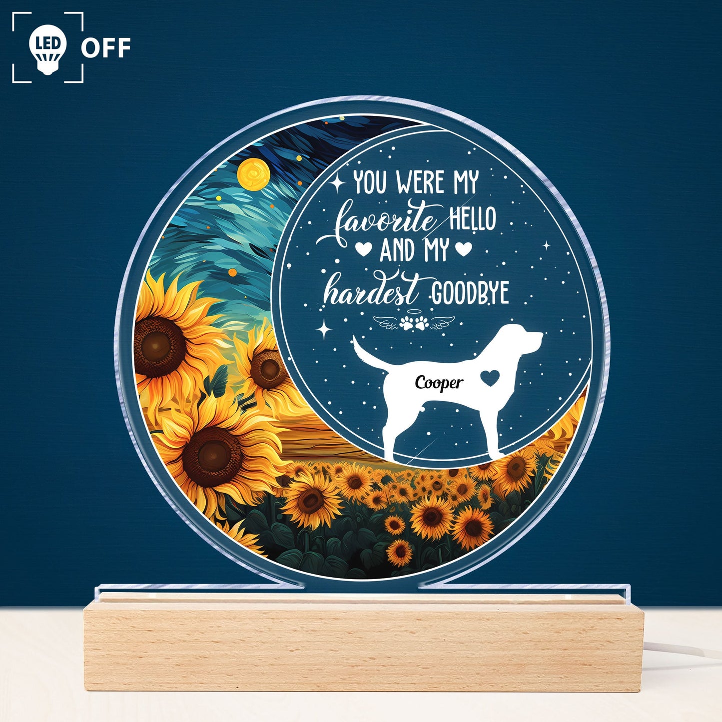 Custom Pet Memorial For Loved One LED Light: 'Favorite Hello, Hardest Goodbye' Dog Gift