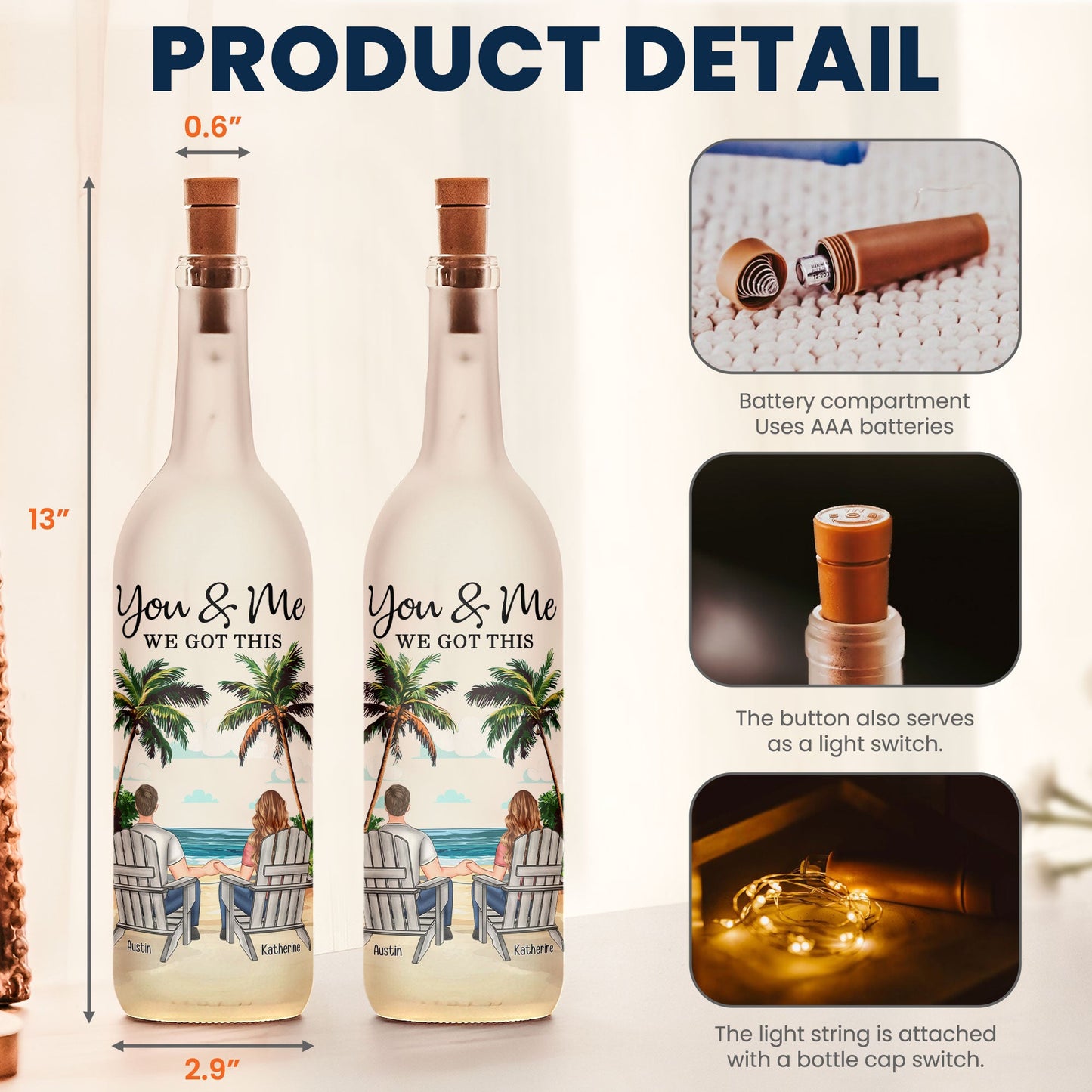 Heartfelt 'You & Me We Got This' Personalized Couple Bottle Light