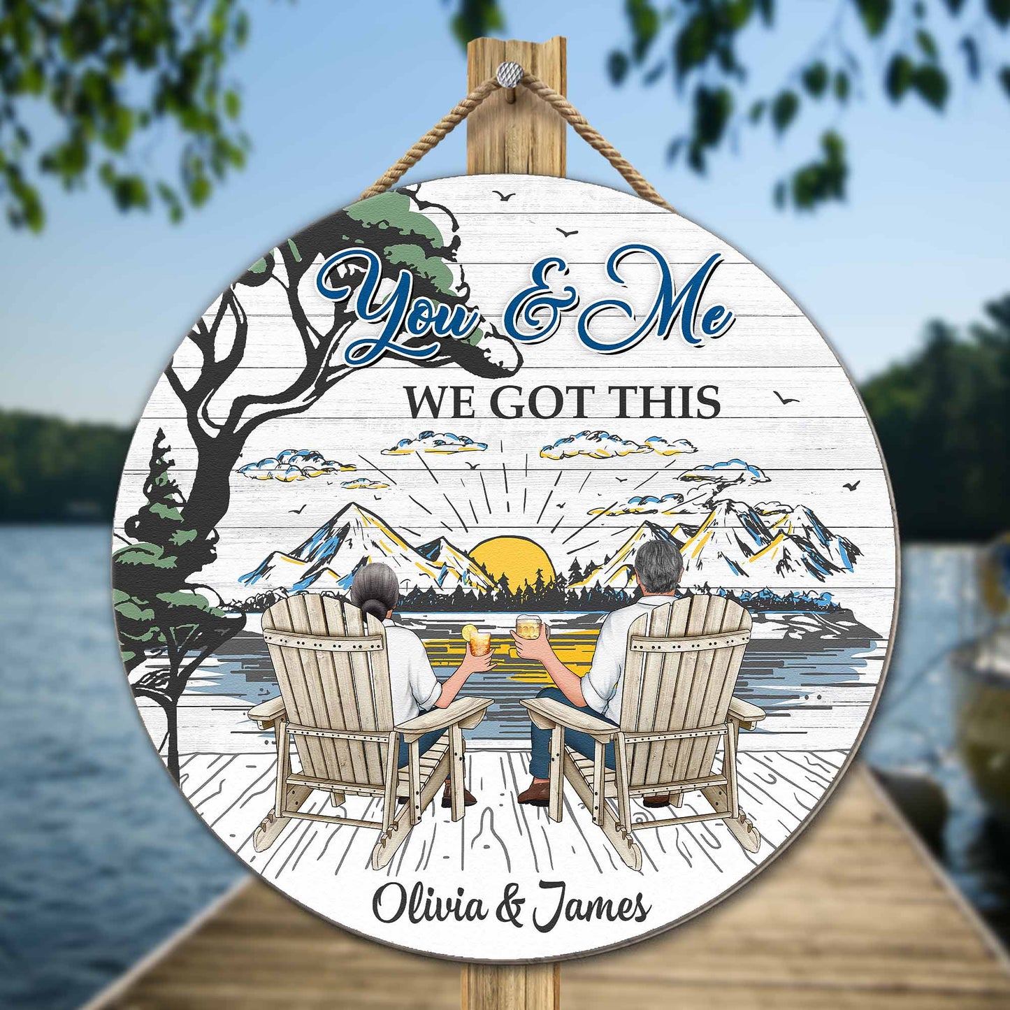 Custom 'You & Me We Got This' Lake View Wood Sign for Couples & Anniversaries