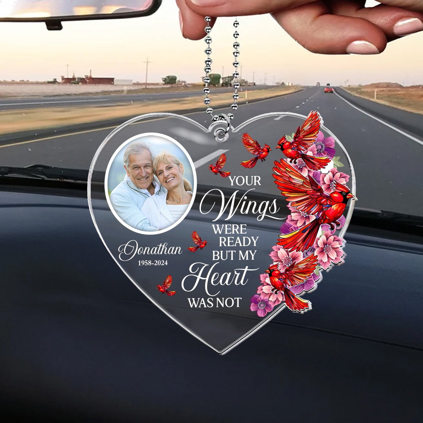 Heartfelt Photo Memorial For Loved One Car Ornament: 'Your Wings Were Ready'