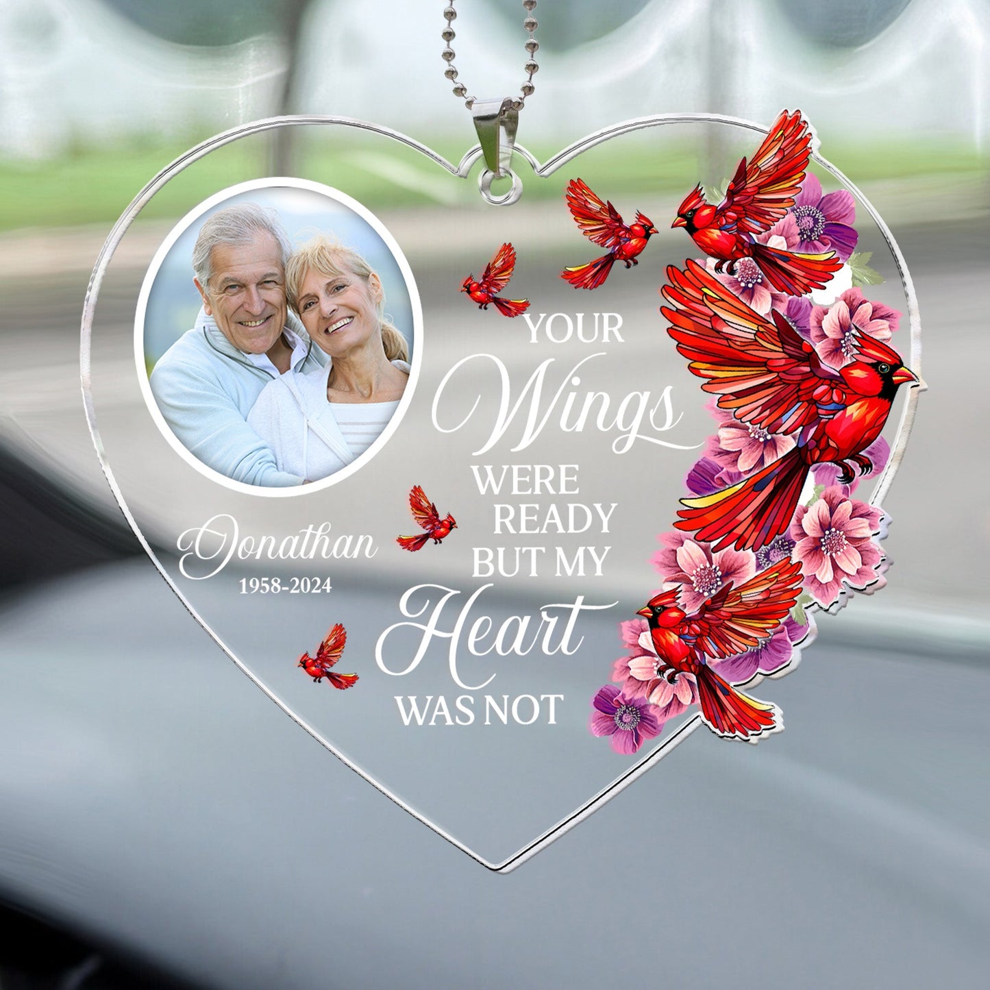Heartfelt Photo Memorial For Loved One Car Ornament: 'Your Wings Were Ready'