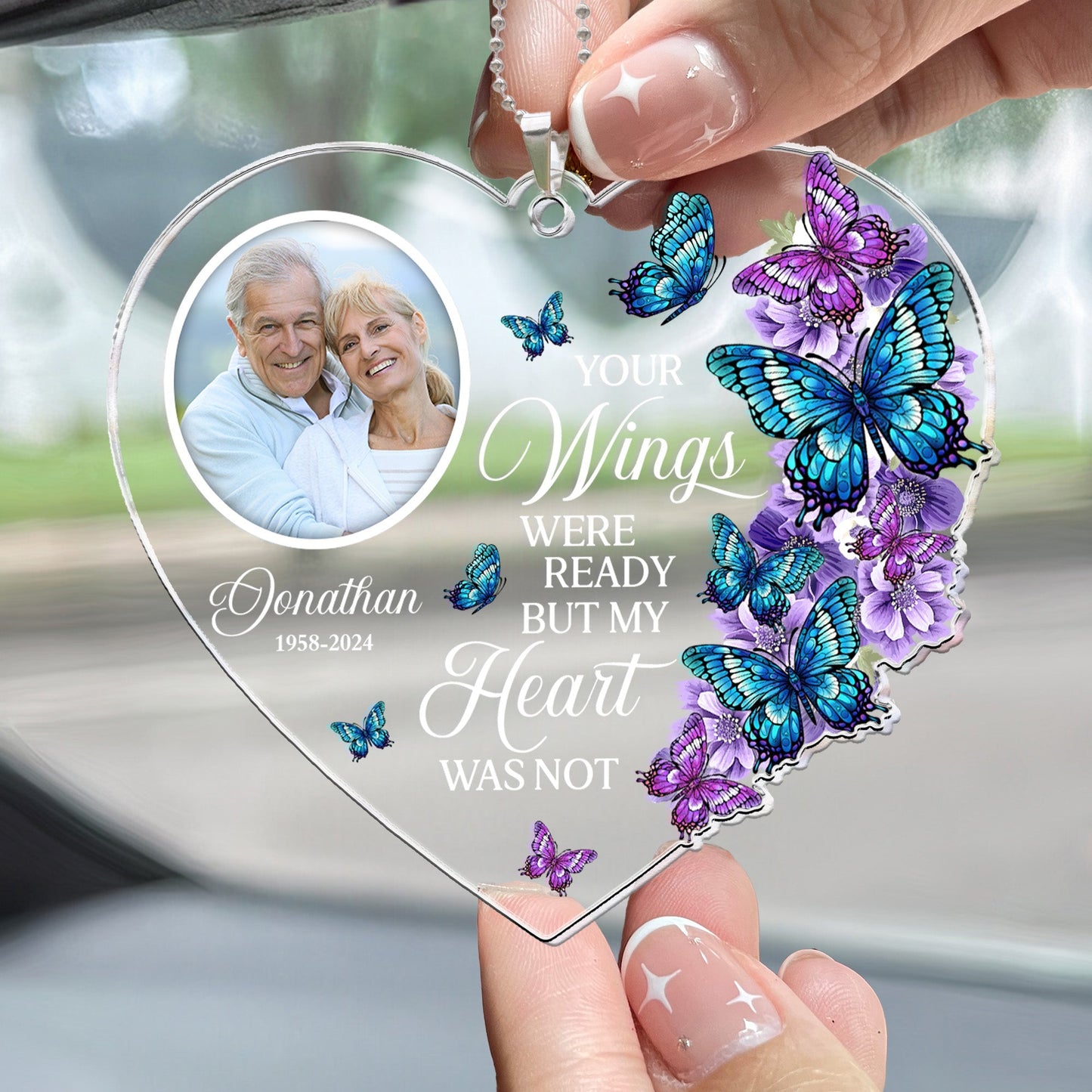 Heartfelt Photo Memorial For Loved One Car Ornament: 'Your Wings Were Ready'
