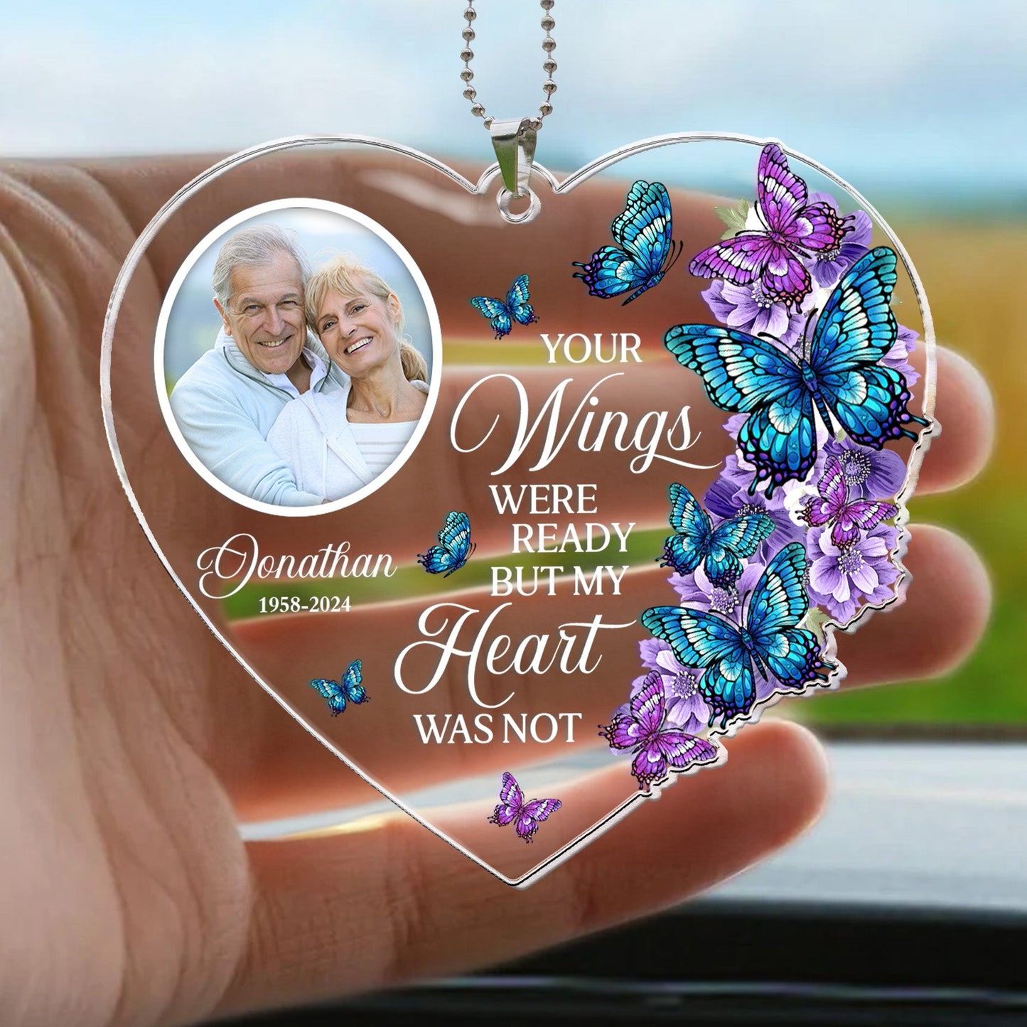 Heartfelt Photo Memorial For Loved One Car Ornament: 'Your Wings Were Ready'