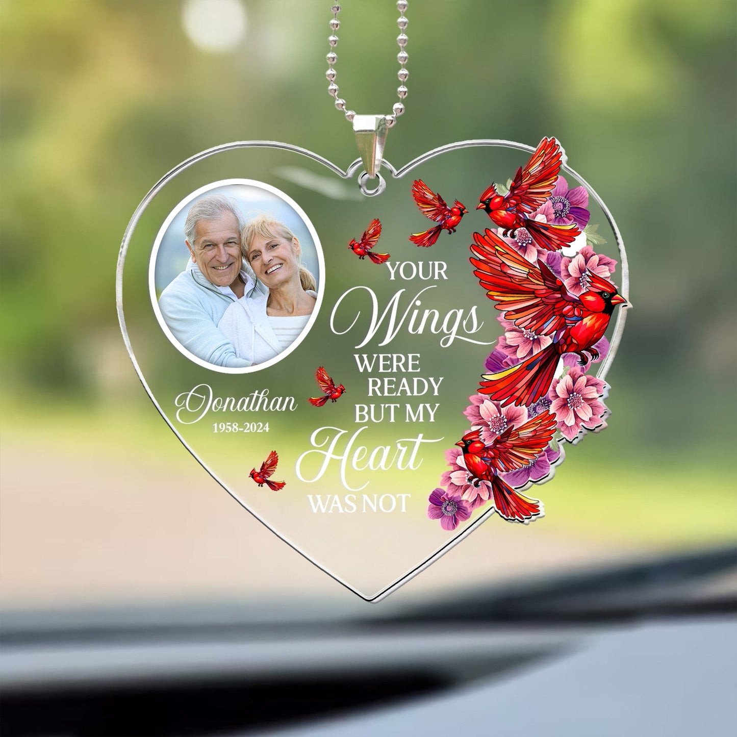 Heartfelt Photo Memorial For Loved One Car Ornament: 'Your Wings Were Ready'