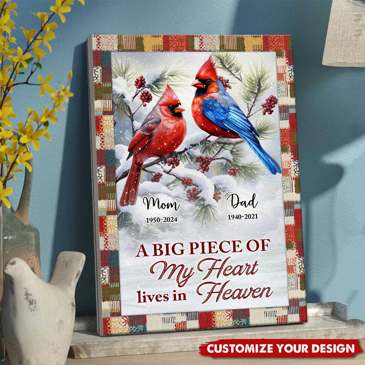 Personalized Memorial For Loved One Canvas for Mom & Dad: A Big Piece of My Heart Lives in Heaven
