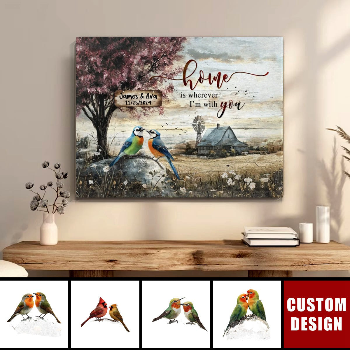Personalized 'Home Is Wherever I'm With You' Canvas / Poster Wall Art for Couples