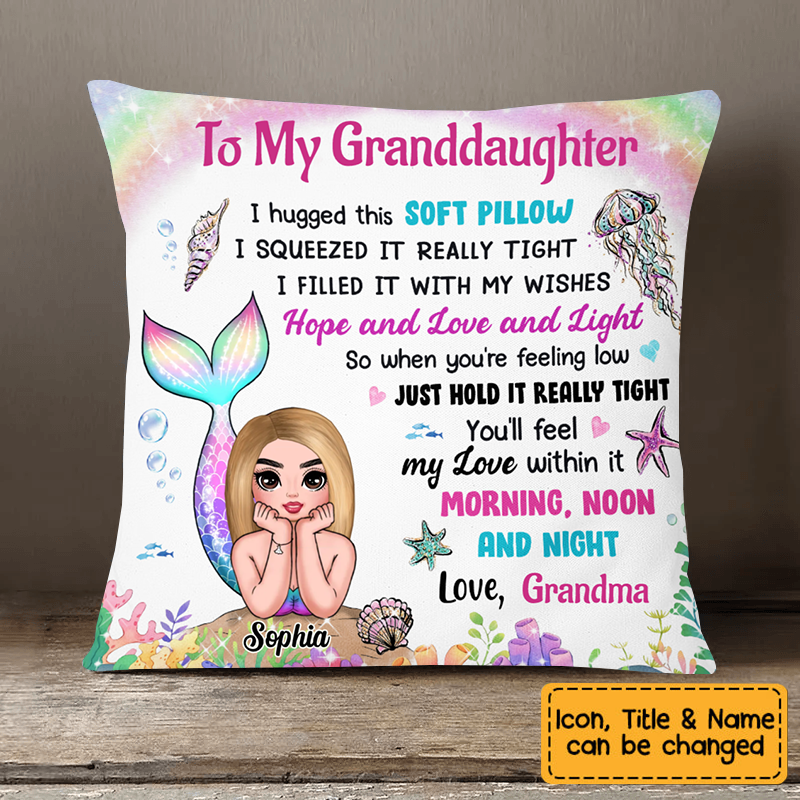 Personalized Granddaughter Mermaid Pillow: 'Feel My Love Within It' Gift
