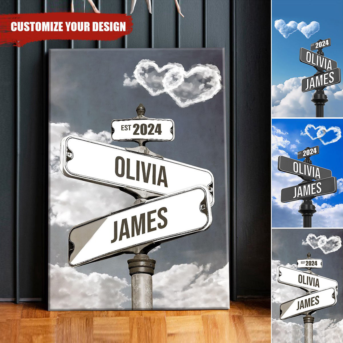 Heartfelt Personalized Street Sign Canvas - Custom Names & Year for Couples