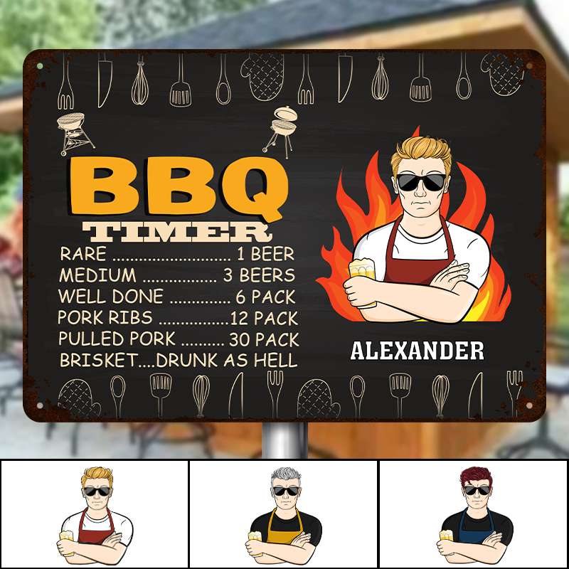 Custom BBQ Timer Metal Sign: Funny Gift for Dads & Grill Masters