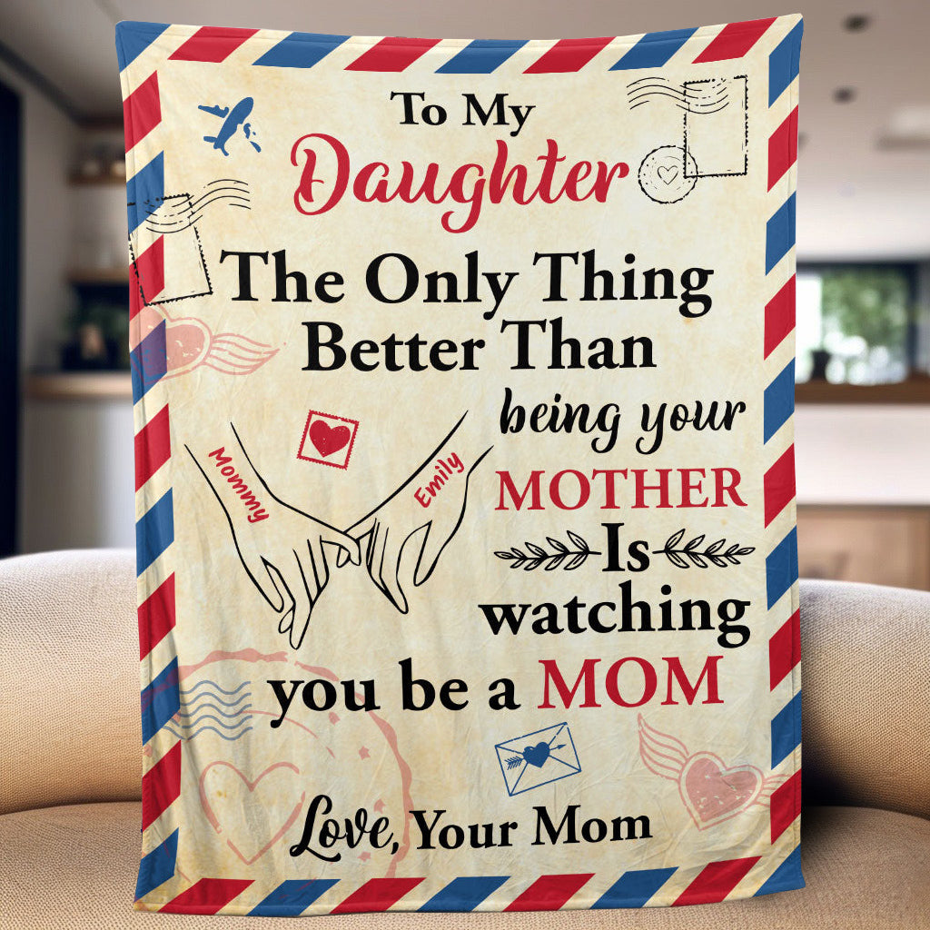Custom 'Watching You Be A Mom' Blanket for Daughter from Mom