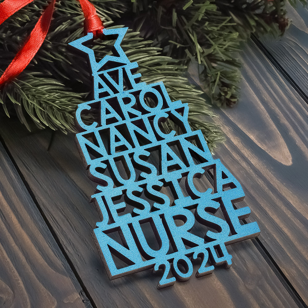Personalized Family Names 2025 Christmas Tree Wood Ornament Gift