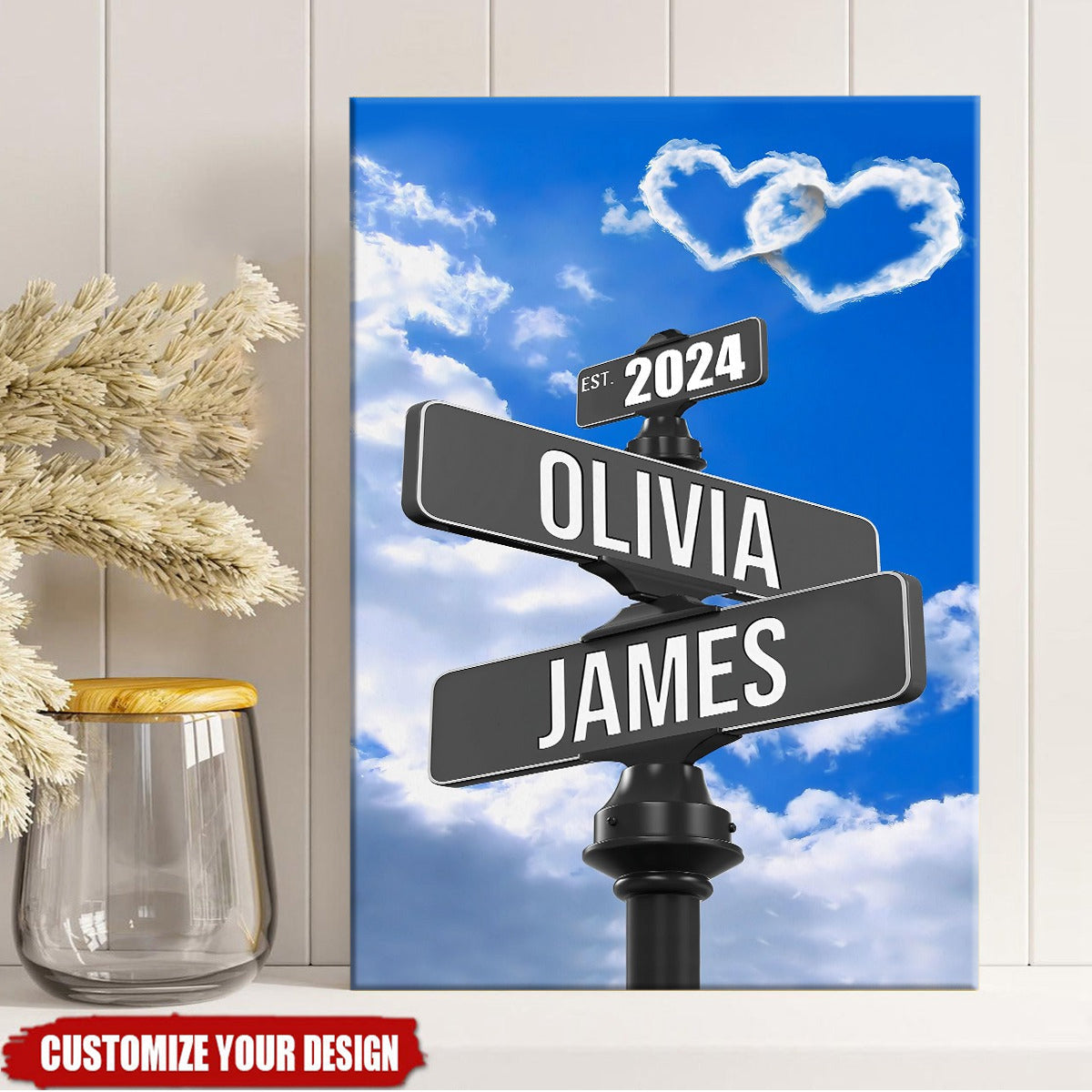 Heartfelt Personalized Street Sign Canvas - Custom Names & Year for Couples