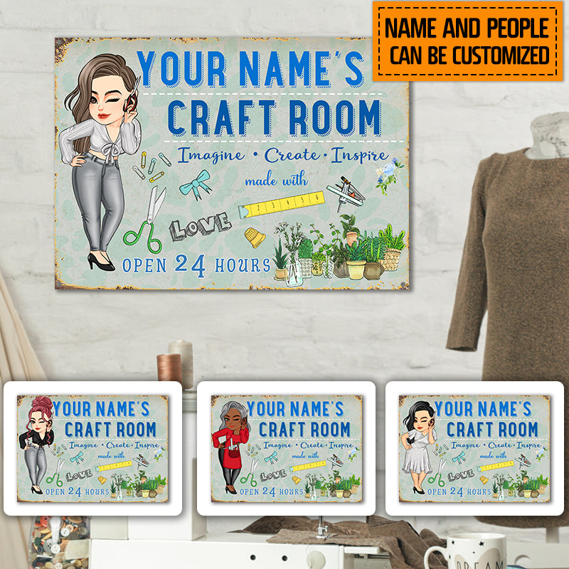 Personalized Craft Room Metal Sign - Imagine, Create, Inspire for Sewing Lovers