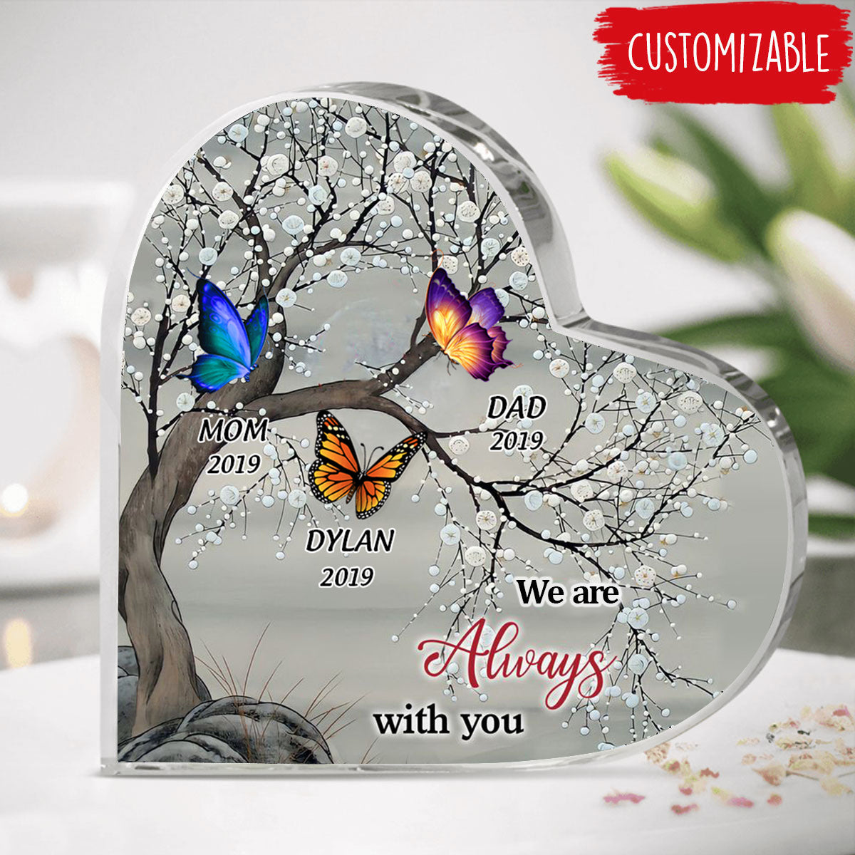 Heartfelt Memorial Acrylic Plaque - Customize with Names and Years to Honor Precious Memories