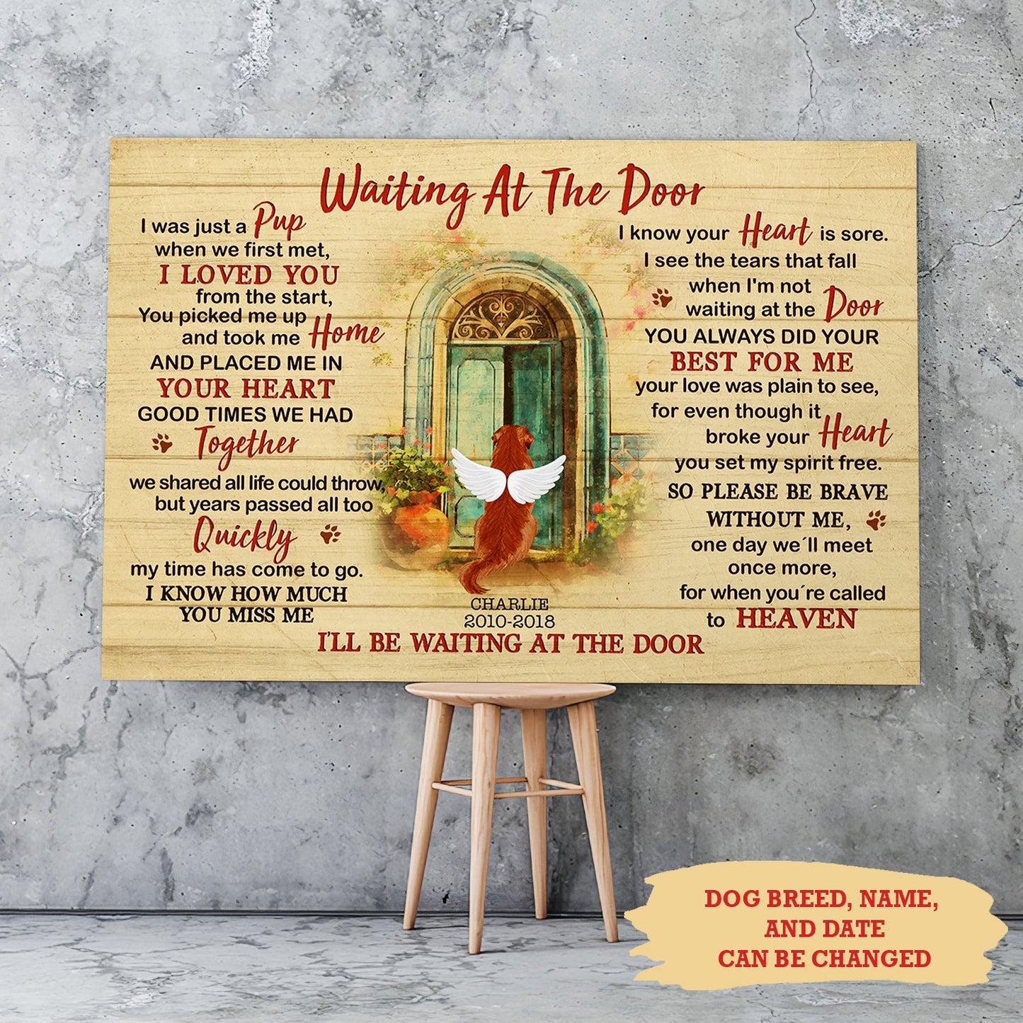 Heartfelt Personalized Dog Memorial For Loved One Canvas - 'Waiting At The Door'