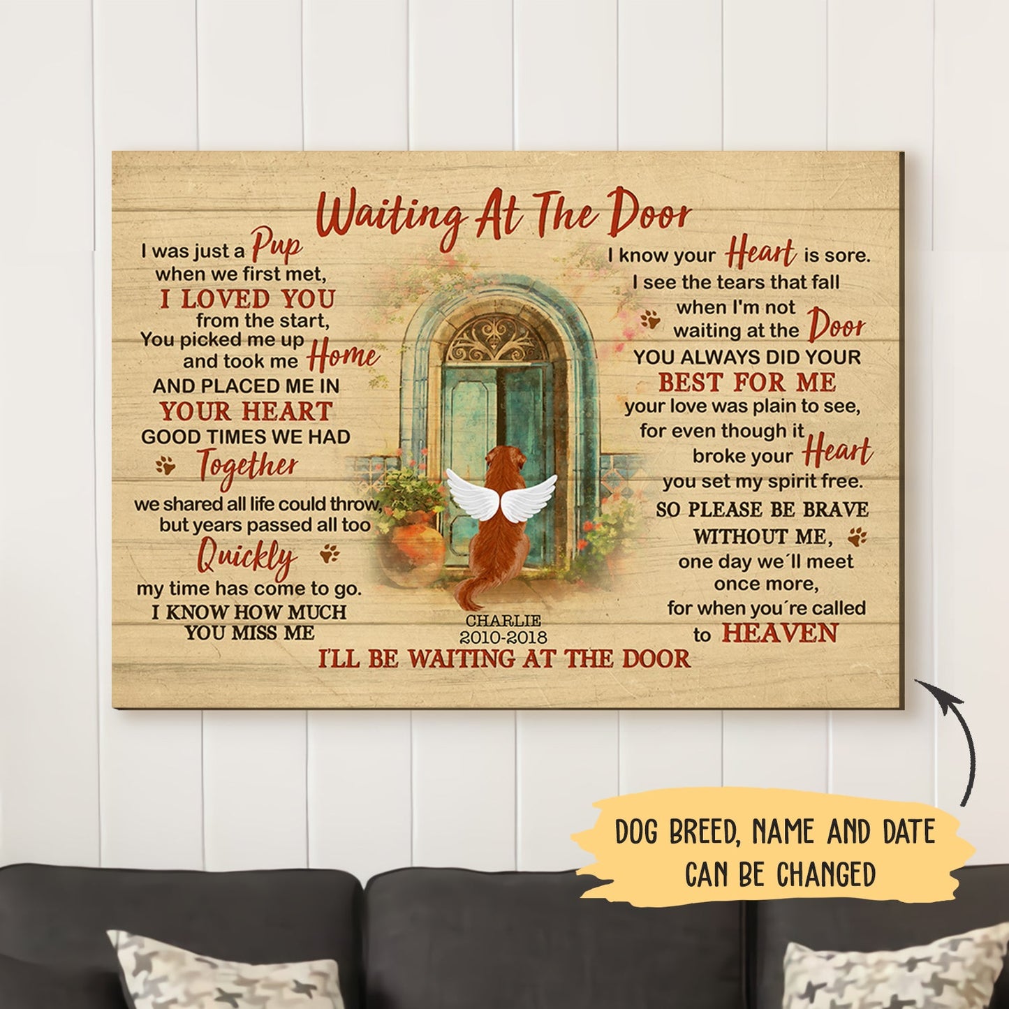 Heartfelt Personalized Dog Memorial For Loved One Canvas - 'Waiting At The Door'
