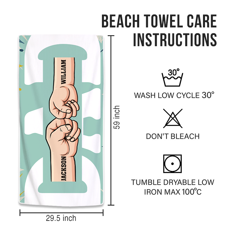 Personalized "Coolest DAD On The Beach" Fist Bump Beach Towel Gift.