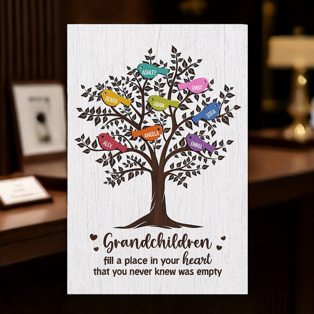 Personalized Family Tree Canvas: 'Grandchildren Fill Your Heart'