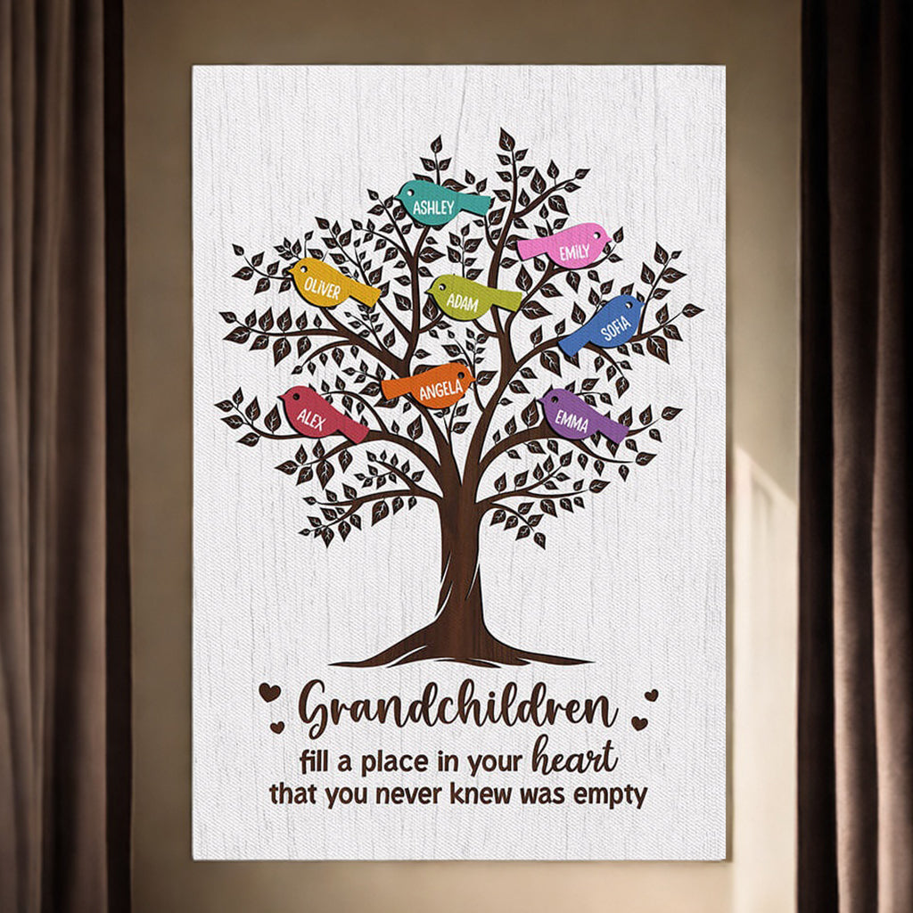 Personalized Family Tree Canvas: 'Grandchildren Fill Your Heart'