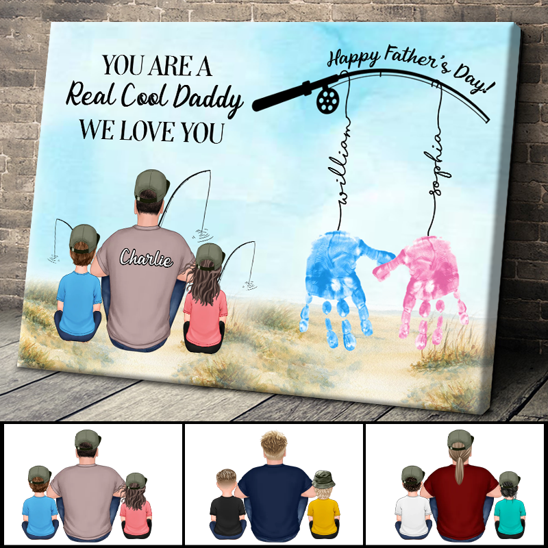 Heartfelt Custom Fishing Canvas: 'Real Cool Daddy We Love You' Gift for Dad