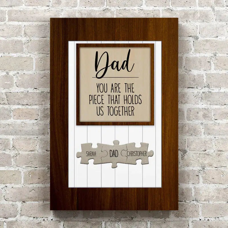 Personalized Dad/Mom You Are the Piece that Holds Us Together Puzzle Sign Canvas Wall Art -  - Lazerworx