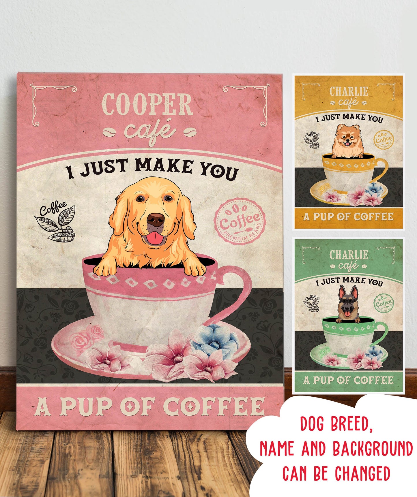 Personalized Dog Canvas for Coffee Lovers - 'A Pup Of Coffee' Home Decor