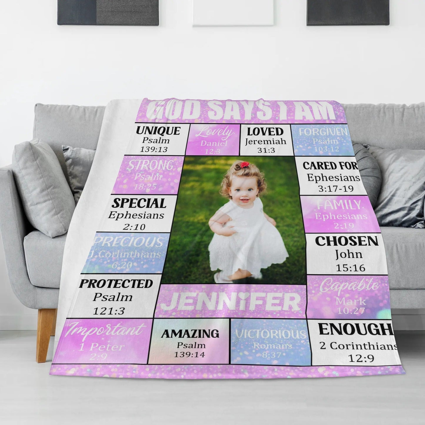 Personalized “God Says I Am” Photo Blanket - Perfect Family Gift