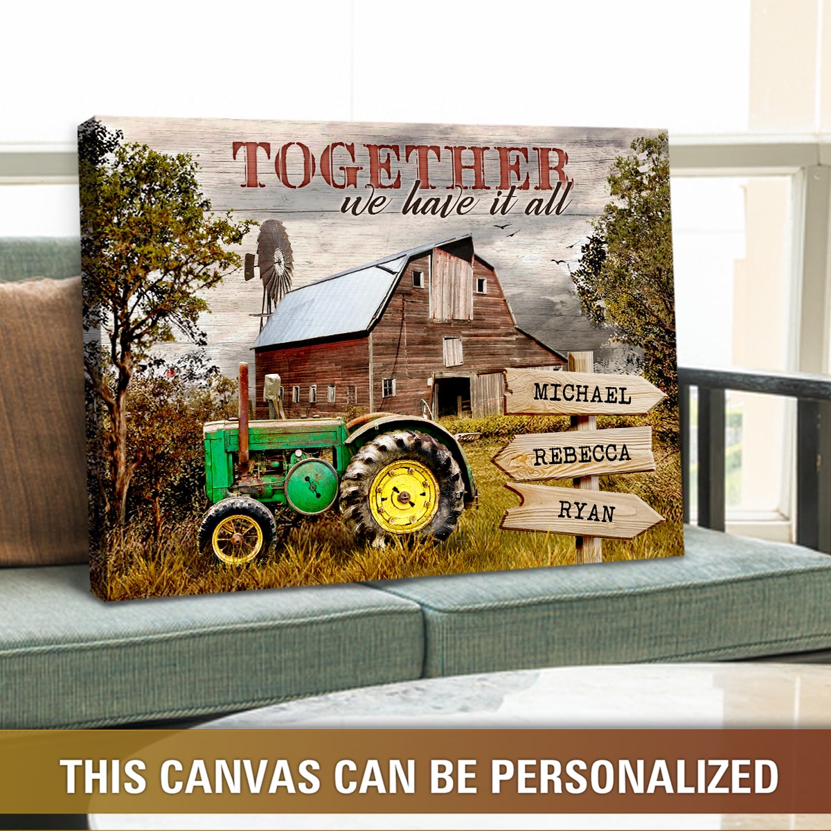 Personalized Farmhouse Truck Canvas - "Together We Have It All" Home Decor