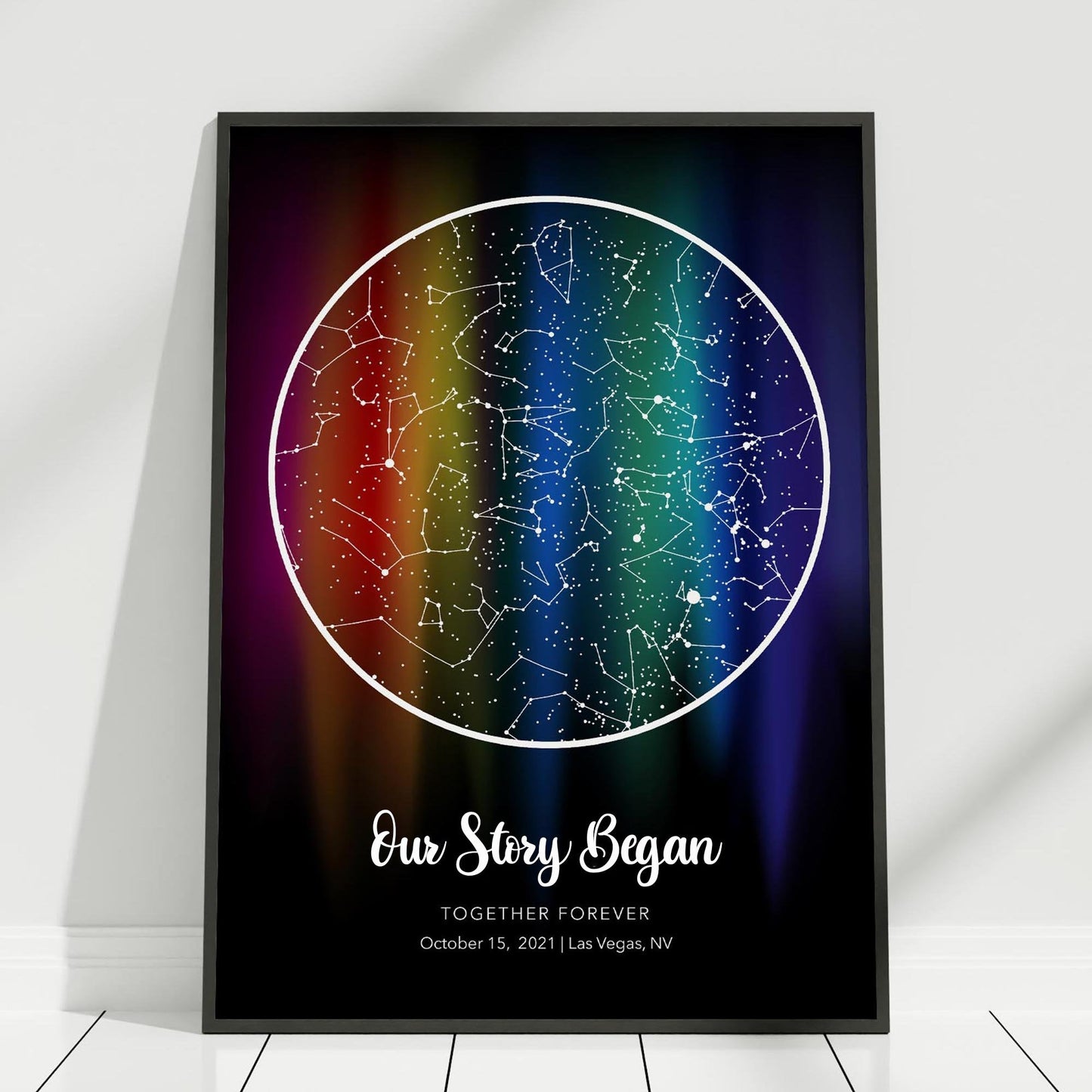 Custom "Our Story Began" Rainbow Star Map Canvas - Personalized Couples Gift
