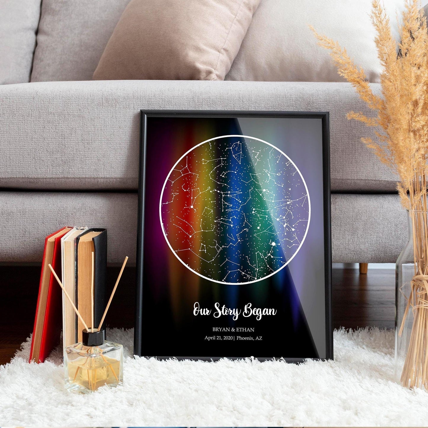 Custom "Our Story Began" Rainbow Star Map Canvas - Personalized Couples Gift