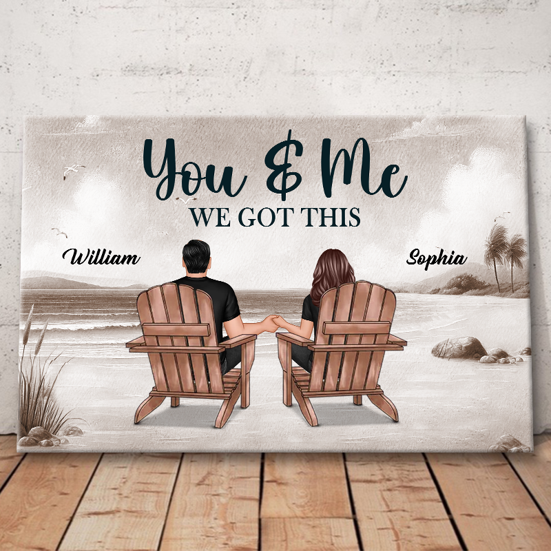 Heartfelt Personalized 'You & Me We Got This' Beach Couple Canvas Art