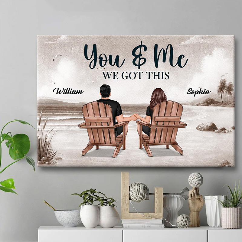 Heartfelt Personalized 'You & Me We Got This' Beach Couple Canvas Art
