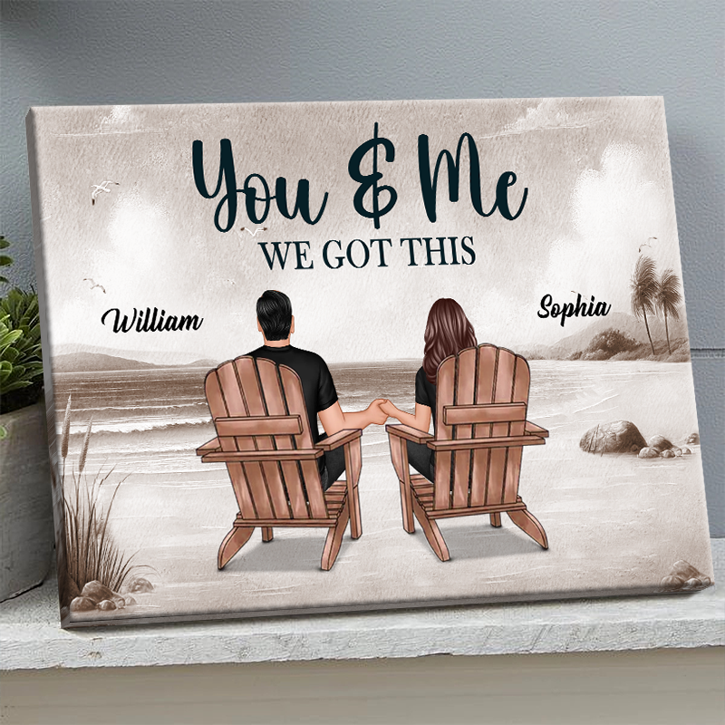 Heartfelt Personalized 'You & Me We Got This' Beach Couple Canvas Art