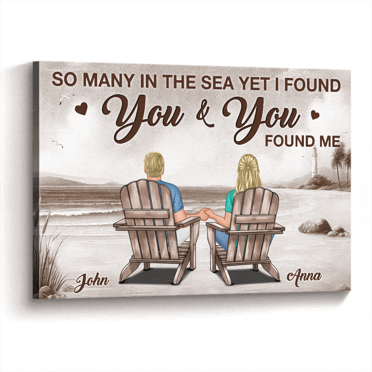 Personalized Beach Couple Canvas: "You & You Found Me" Romantic Art Gift