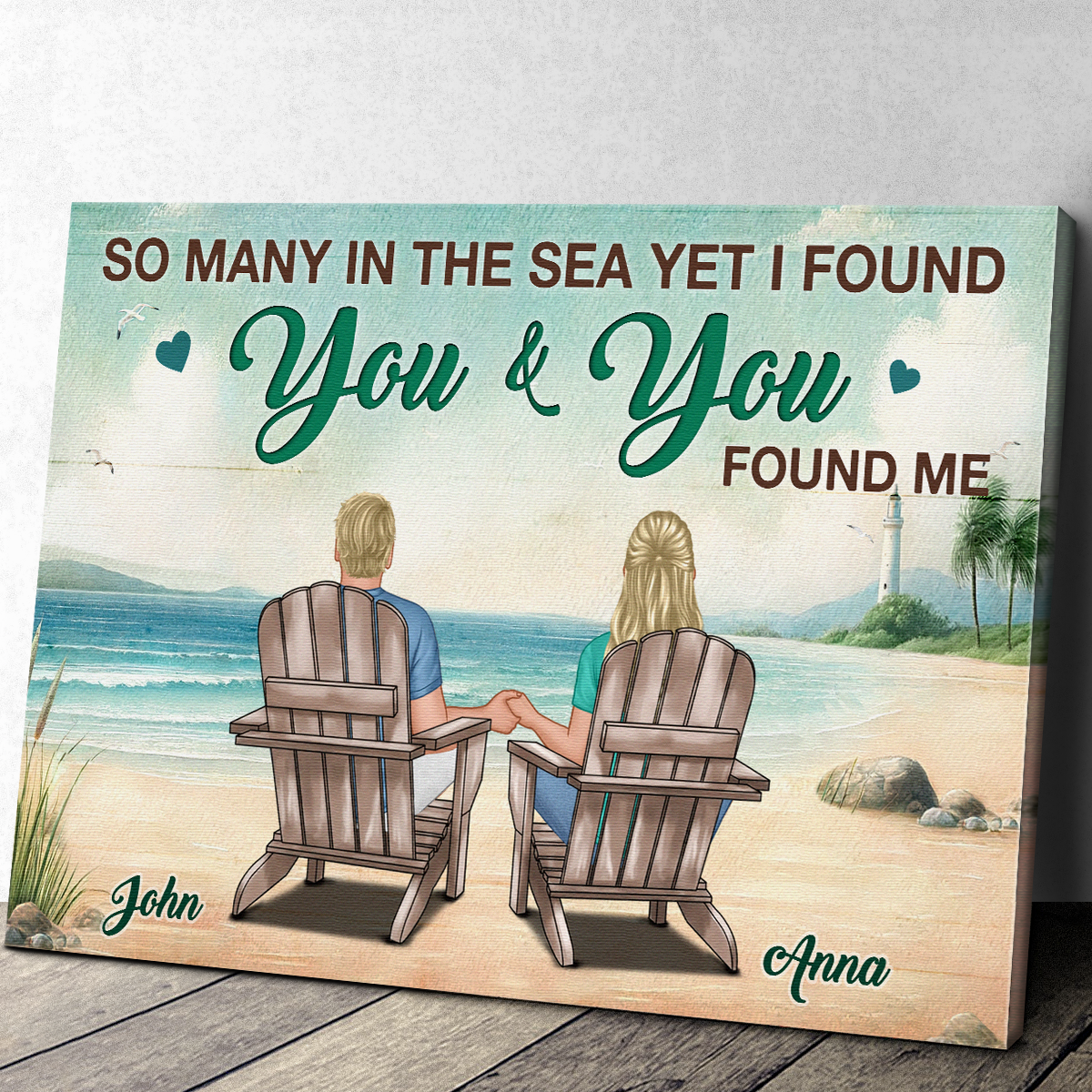 Personalized Beach Couple Canvas: "You & You Found Me" Romantic Art Gift