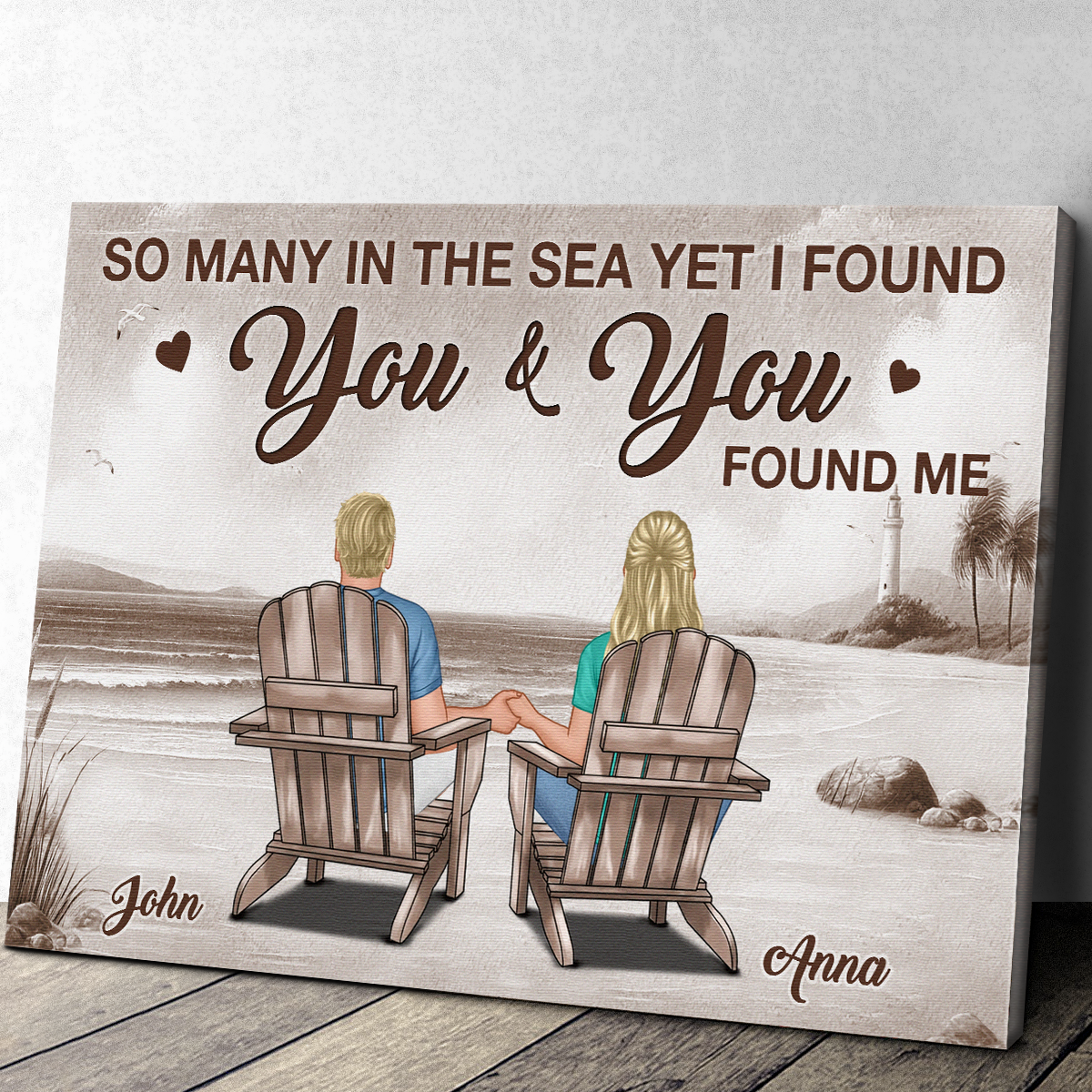 Personalized Beach Couple Canvas: "You & You Found Me" Romantic Art Gift