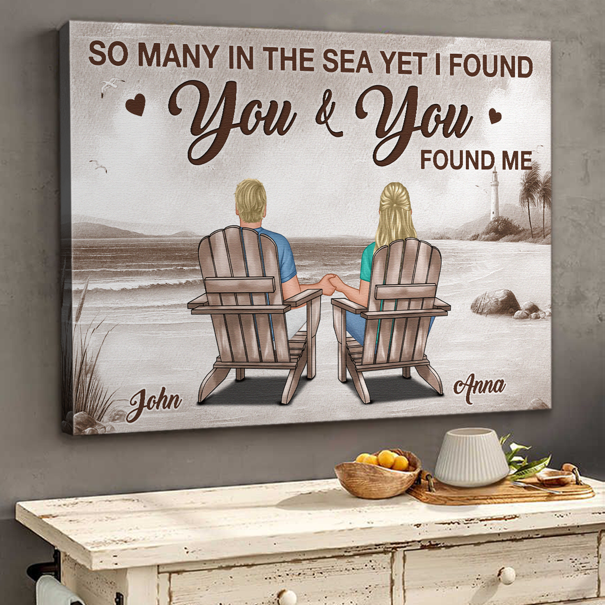 Personalized Beach Couple Canvas: "You & You Found Me" Romantic Art Gift