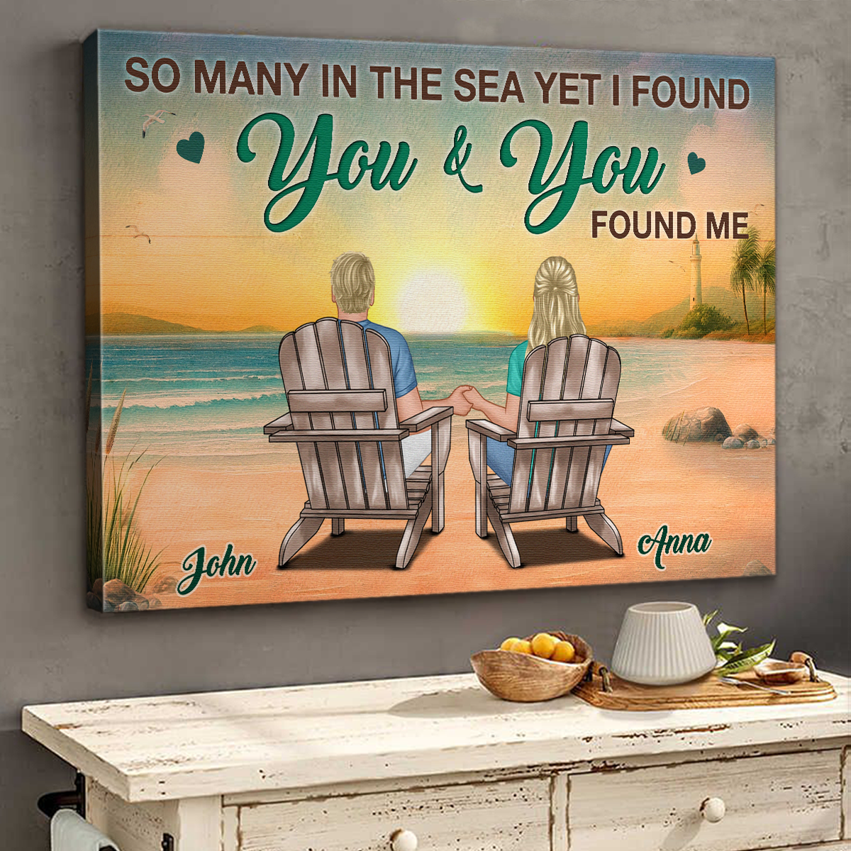 Personalized Beach Couple Canvas: "You & You Found Me" Romantic Art Gift