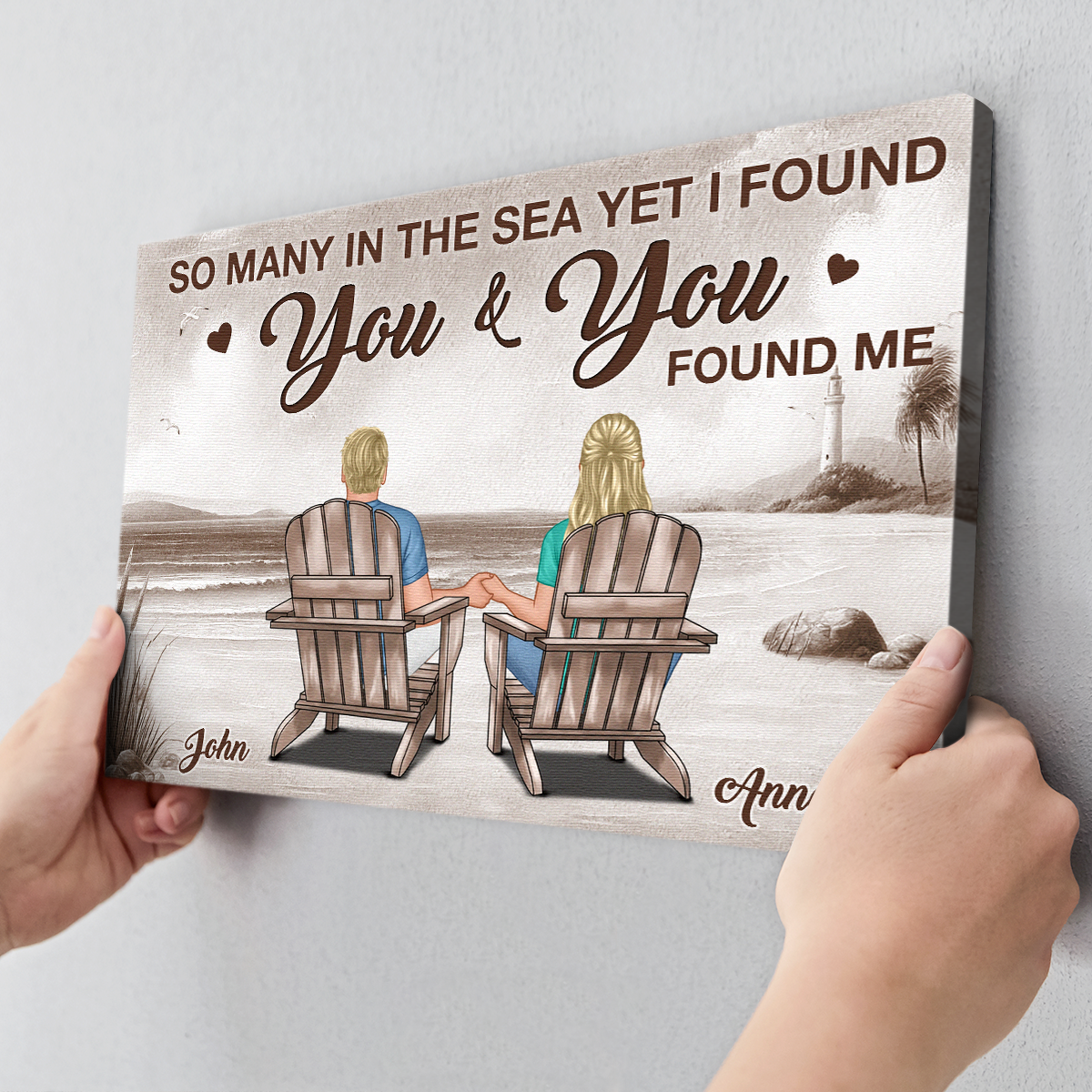 Personalized Beach Couple Canvas: "You & You Found Me" Romantic Art Gift