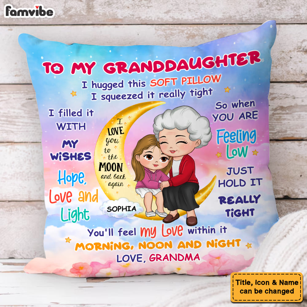 Personalized Grandma & Granddaughter Love You To The Moon Pillow