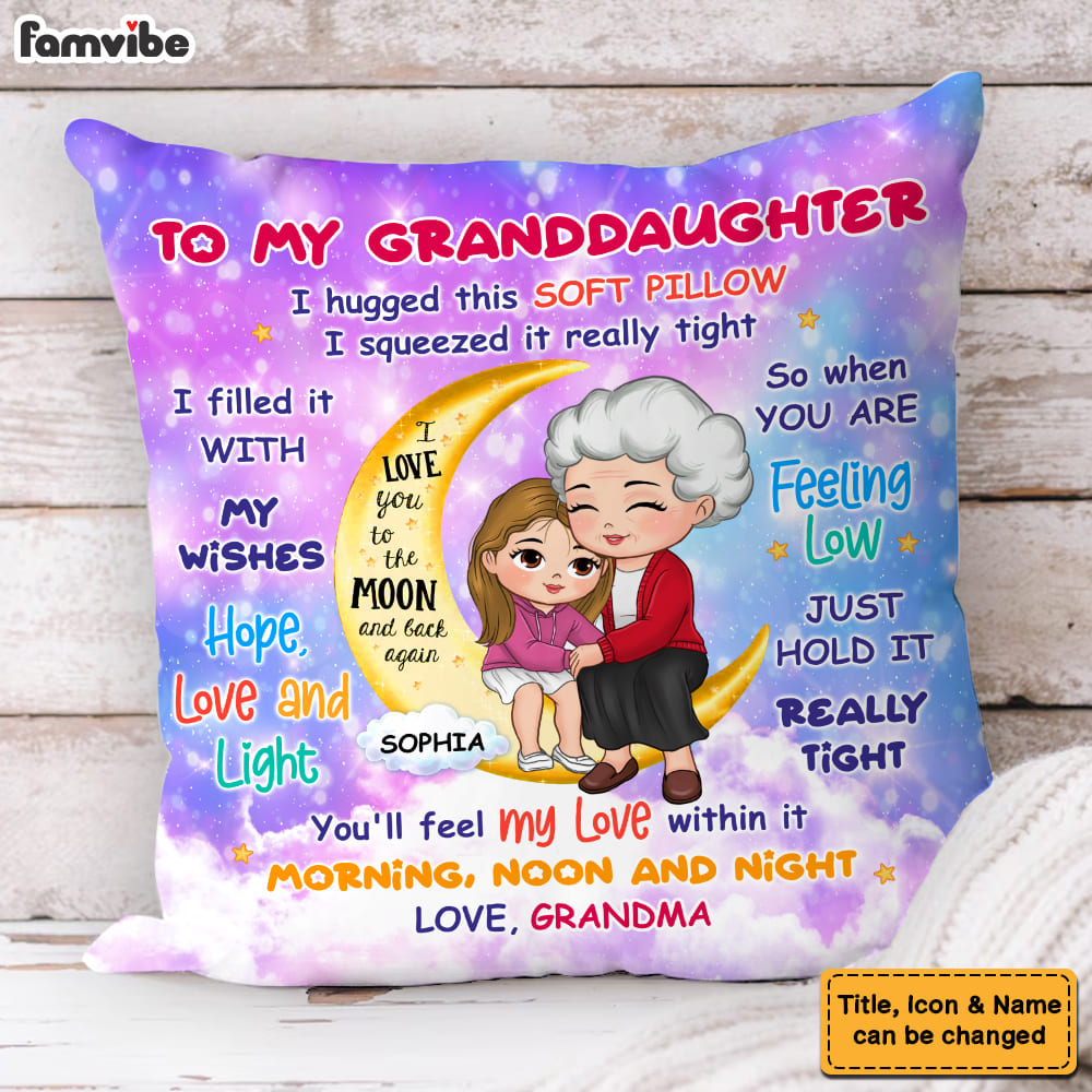 Personalized Grandma & Granddaughter Love You To The Moon Pillow