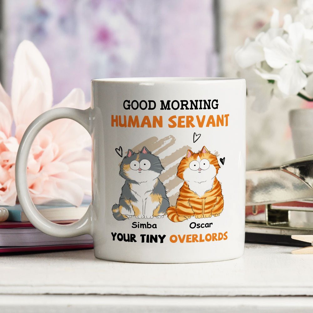 Custom Personalized Cat Lover Mug: "Good Morning Human Servant" Coffee Gift