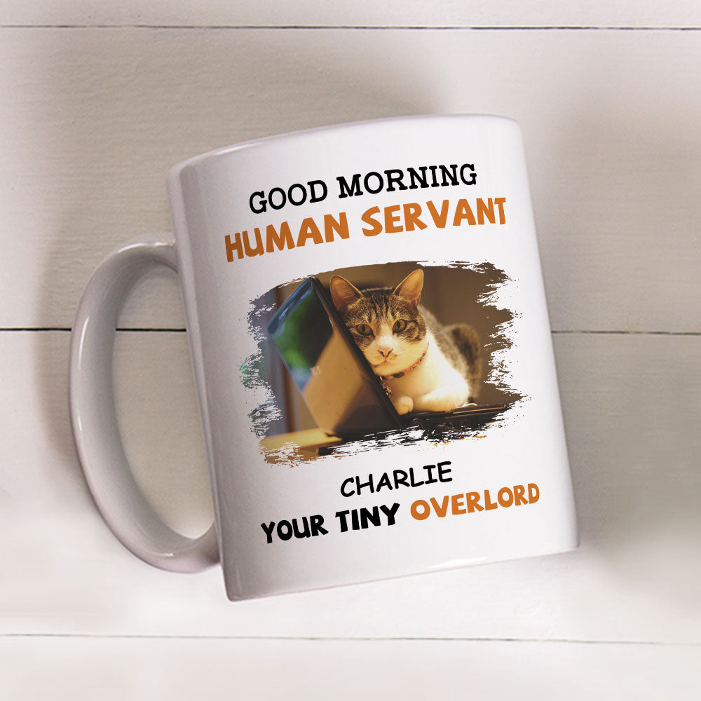 Custom Personalized Cat Lover Mug: "Good Morning Human Servant" Coffee Gift