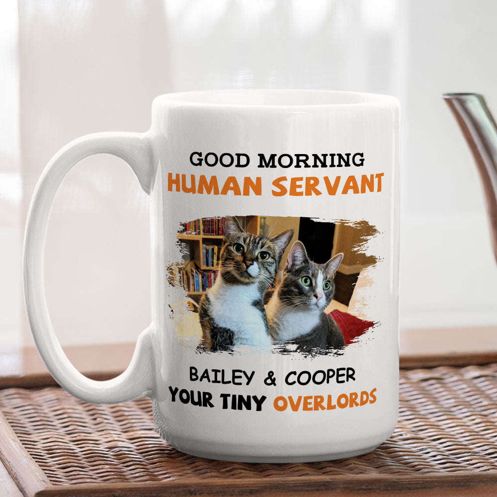 Custom Personalized Cat Lover Mug: "Good Morning Human Servant" Coffee Gift